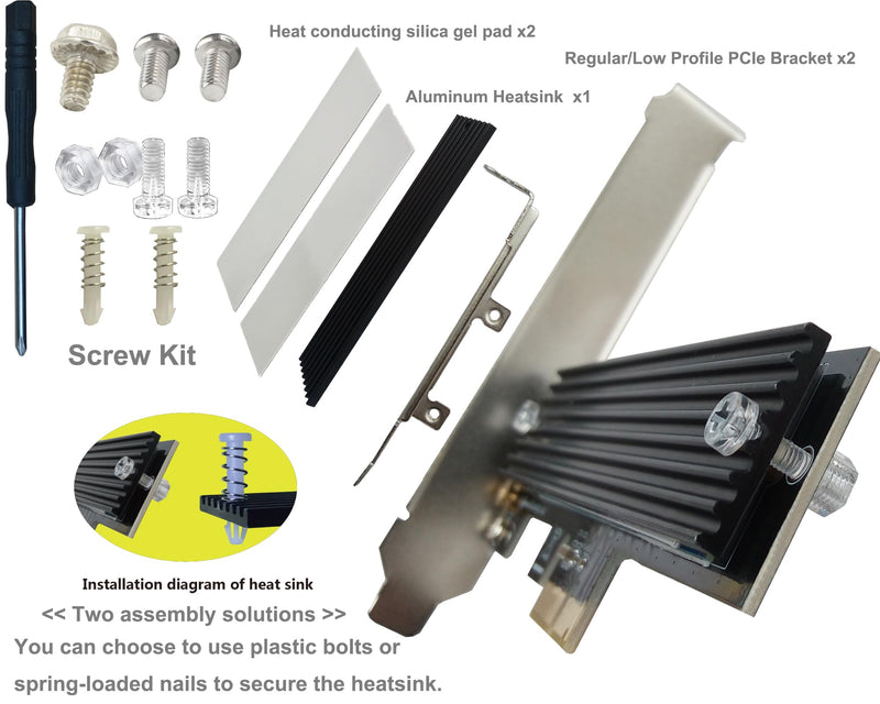 M.2 PCIe NVMe X1 Adapter with Aluminum Heat Sink, Support PCIe 3.0 4.0 X1 X4 X8 X16 Slot.