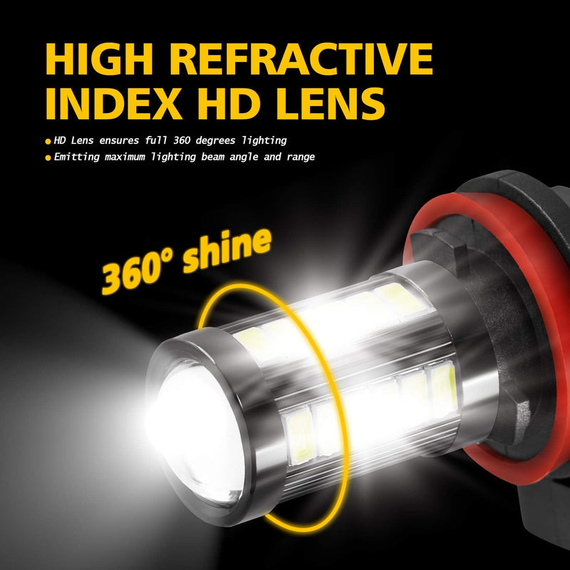 AUXLIGHT H11 H8 H11LL H8LL H16 (Japanese) LED Fog Light Bulbs 6000K Xenon White, Super Bright 2800 Lumens 33-SMD Chips LED Daytime Running Lights DRL Bulbs Replacement for Cars, Trucks (Pack of 2)