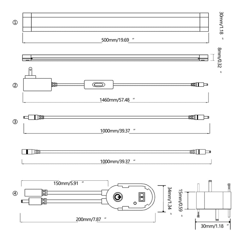 Under Cabinet Lighting LED 20In Kitchen Under Counter Light Fixtures Dimmable with Manual Sensor Control,Desk,Over Sink,Tool Box Hutch Light Bar Plug in,3000K Warm White,Sliver White,1pcs