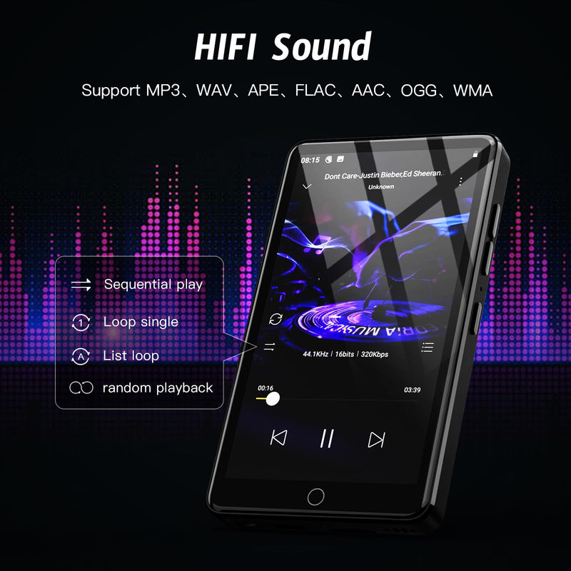 MP3 Player with WiFi & Bluetooth, 4.02” IPS HD Touch Screen, MP4 Player with Speakers, Android Music Player Preloaded with Spotify, Deezer, Play Store Midnight