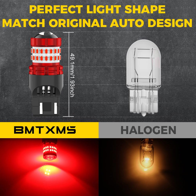 BMT xms 7443 LED Strobe Brake Lights Bulbs Red Light, Super Bright T20 W21W 7440 7441 7444 7443R Flashing Strobe Light, Pack of 2