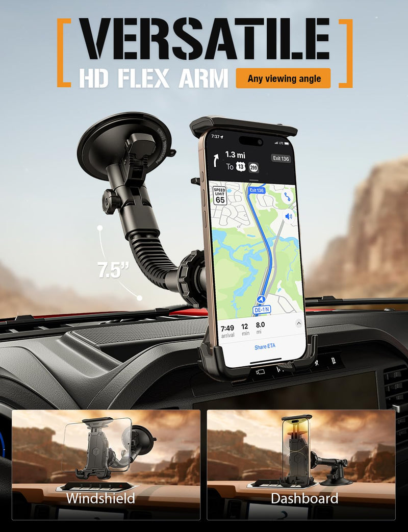 Heavy Duty Tablet Mount for Truck, Dash & Windshield Suction | Vibration-free mount securely holds tablets, GPS, and smartphones up to 12.1 inches