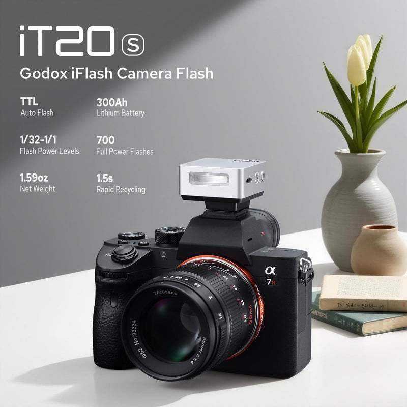 Godox iT20 iT20-S Flash for Sony, Mini TTL Flash with Intuitive Screen | 1.5s Recycle, 700 Full Power Flashes, USB-C Charge, Built-in Battery, GODOX iT20S iT20 S Pocket Flash Speedlight (Silver) iT20-S for Sony (Silver)