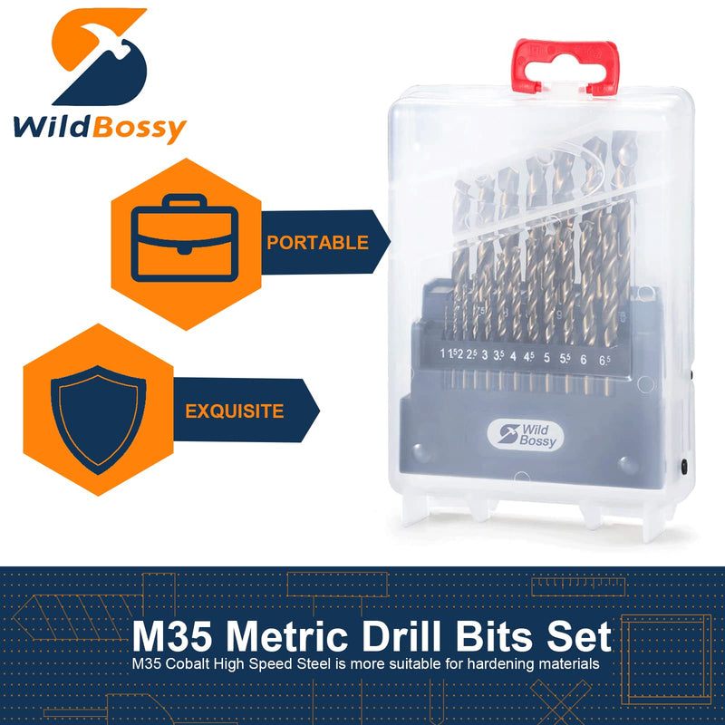 M35 5% Cobalt Metric Drill Bits Set (1mm-10mm/19pcs), Straight Shank Jobber Drill Bits, Metal HSS Twist Drill Bits for Stainless Steel Hard Metal and Cast Iron 19PCS (1MM-10MM)
