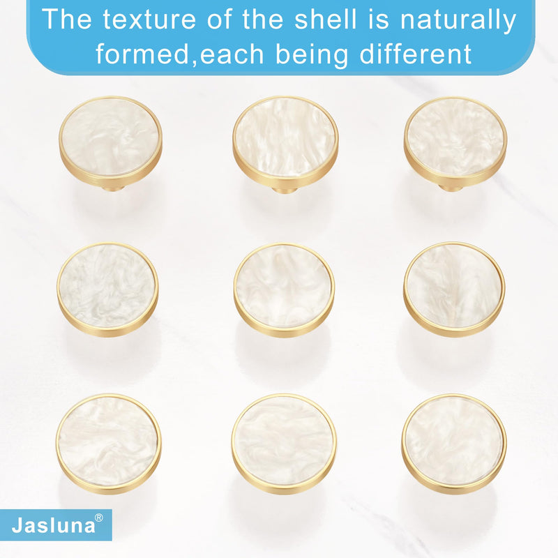 12 Pack Round Gold Cabinet Drawer Knobs,1-1/4 Decorative Pearl Drawer Pulls,Brushed Brass Furniture Hardware for Kitchen,Bathroom,Closet,Cupboard Door Pearlescent White 1-1/4 Knob 12