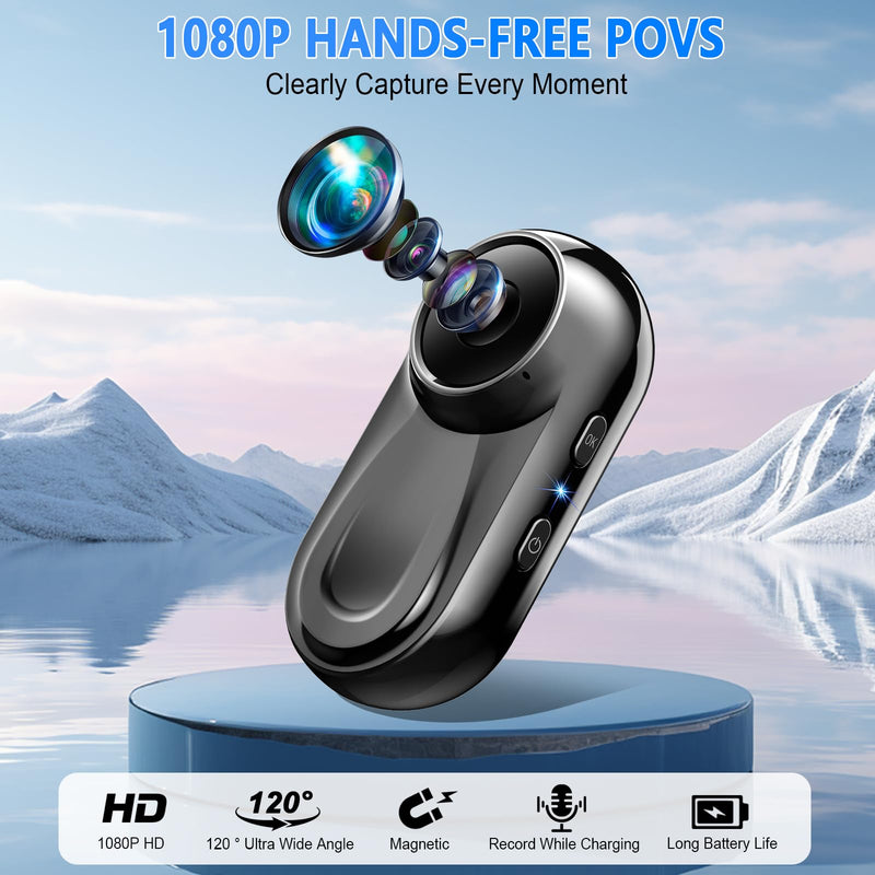 Mini Body Camera 1080P, 512G Thumb Action Camera Hands-Free Recording, Magnetic Vlogging Cam with 360° Rotate, Wearable Video Recorder for CyclingTraveling/Motorcycle(SD Card Not Included) Black glossy black