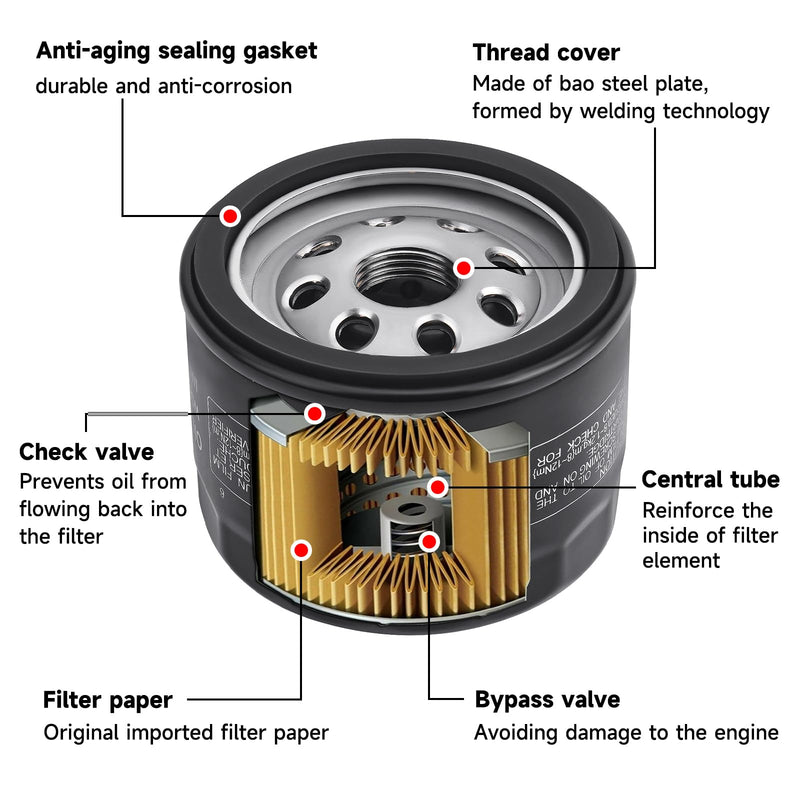 49065-0721 Oil Filter Compatiable with Kawasaki FR730V FX730V FR691V FS691V FR600V FX691V FS651V FR651V FX600V Engines Replace 49065-7007 2Pcs