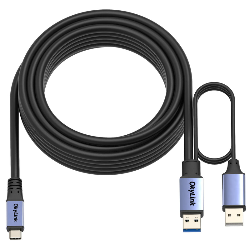 Active USB 3.0/3.2 Gen1 A to C Data Cable 32ft/10M – High-Speed 5Gbps, Signal Amplifier, Optional Power, Long-Distance Cable for VR, SSD, Docking Station, Printer 32ft (10M) Black cable + Gray shell