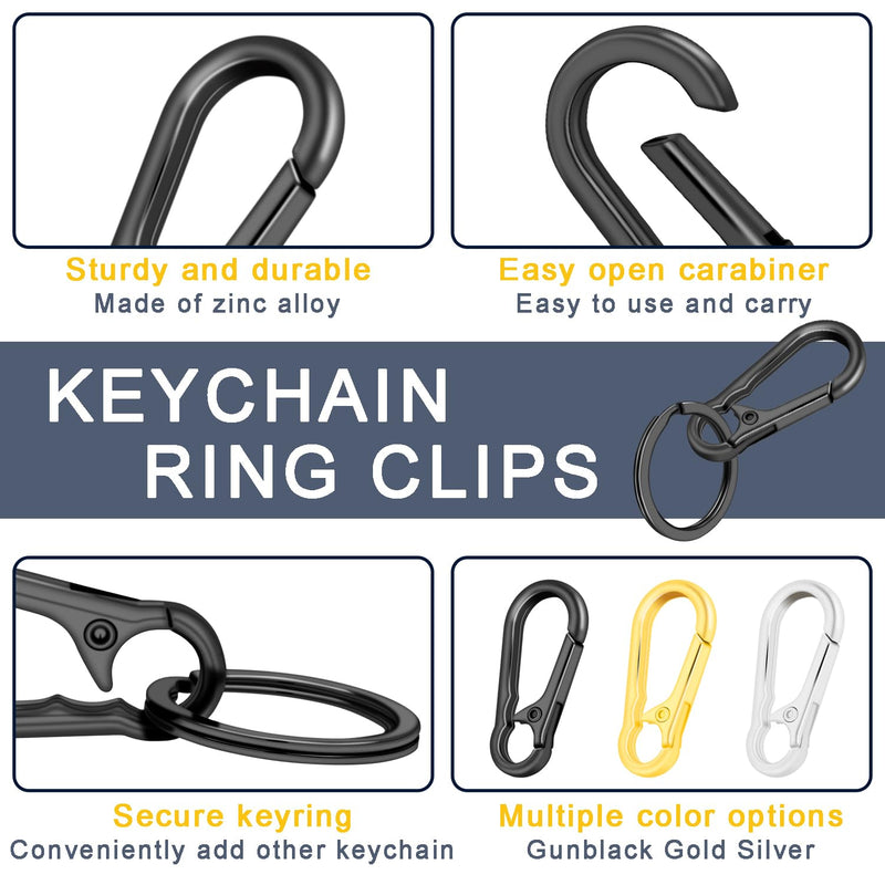 4Pack Small Keychain Rings, Metal Key Carabiner Clip, Mini EDC Key Ring Chain Holder Organizer for Purse Charm Hook, Car Keychain, Paracord Keychain Lanyard, Men and Women Key Fob (Gun Black) 4pcs Keyring Black