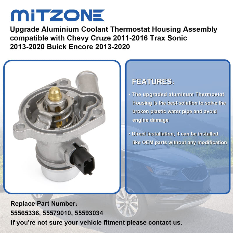 MITZONE Upgrade Aluminium Coolant Thermostat Housing Assembly compatible with Chevy Cruze 2011-2016 Trax Sonic 2012-2020 Buick Encore 2013-2019 1.4L Replace 25200455 55565336 902-808 55565336 (Upgrade Aluminum)