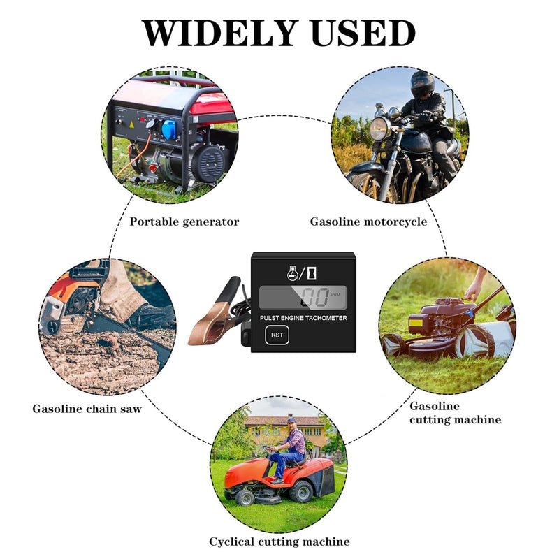 Digital Chainsaw Tachometer Small Engine Tachometer Digital Display Pulse Speedometer Motorcycle Electronic Tachometer for Engine Chain Saw Cropper Generator Lawn Mower RV ATV (W1) W1