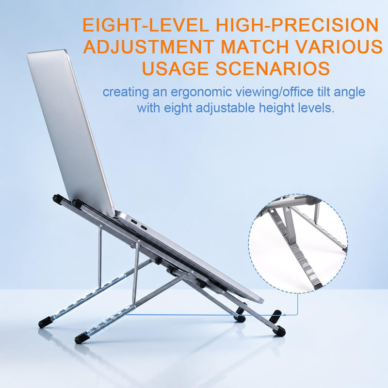 3-in-1 Portable Laptop Stand, Aluminum Alloy Foldable & Adjustable Travel Laptop Desktop Riser Stand Holder with Magnetic Metal Ring & Storage Bag Suitable for Mobile Phones Tablets Computer
