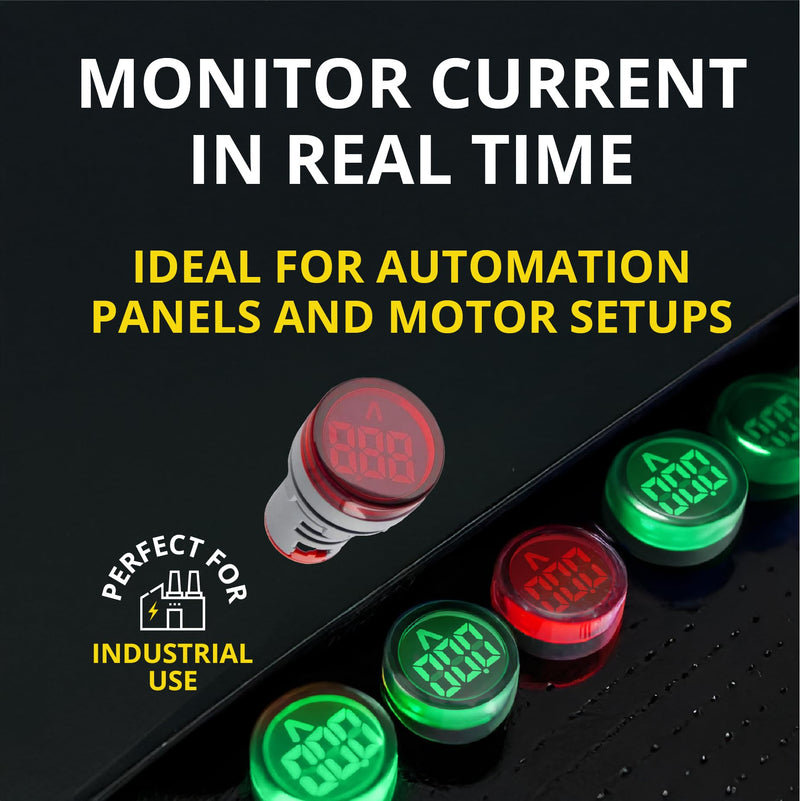 Digital Led Display Indicator Ammeter, 0-100A Max AC380 Current Meter and 220V - Gauge Meter, Tester Amp Monitor - AD101-22AM Model, Circle Panel, Red (3 Pack)