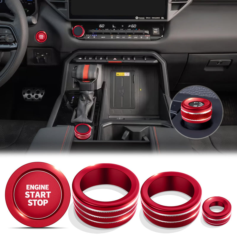 Knob Cover Accessories for Toyota Tundra 2022-2025 & Sequoia 2023-2025, 5pcs Aluminum Alloy Trim Set (Red, 14-inch Display Screen) Red