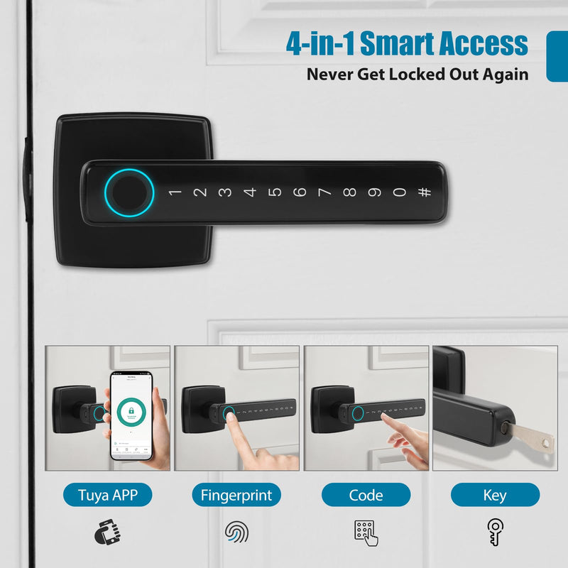 Bamberg N1 Smart Door Knob,4-in-1 Keyless Entry with Fingerprint, Tuya APP, Keypad Code & Key | Biometric Fingerprint Lock for Privacy on Bedroom, Apartment, Office and Indoor Doors
