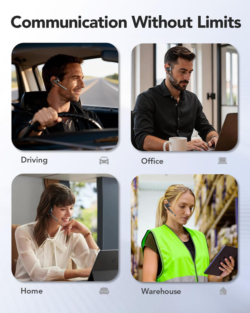 Bluetooth 6.0 Open-Ear Headset with Noise-Canceling Microphone | 96-Hour Talk Time, 950mAh Charging Case and Mute Button for Truckers, Work, iOS, Android and Laptops Black