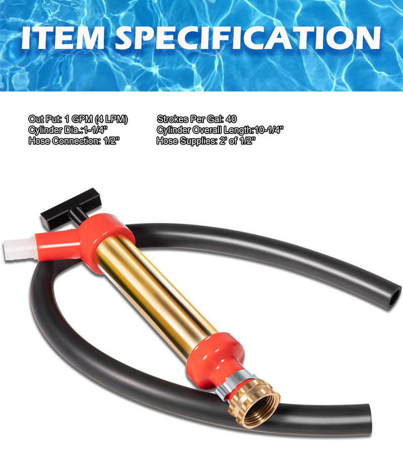 Yoursme 34060-0130 Marine Engine Oil Drain Hand Pump Boat Oil Change Pump Fits for OMC, Mercruiser, Brass,10.25" Long, 1.25" Diameter