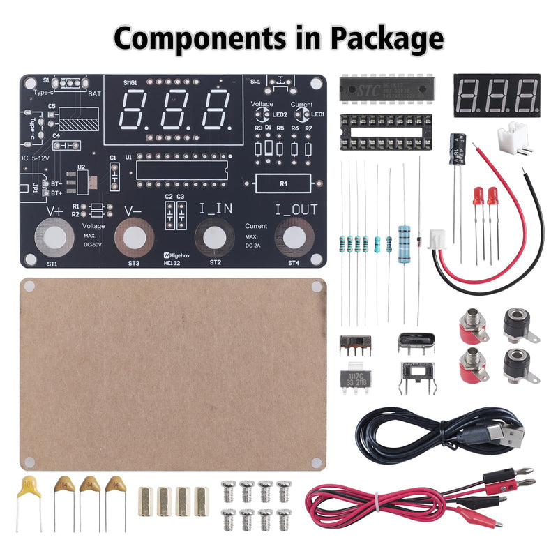 DIY Digital Voltmeter & Ammeter Soldering Practice Kit, DC Voltage Current Meter with LED Display, Test Leads, Dual Power Electronics Kit STEM Learning Project for Beginners Teens Adults