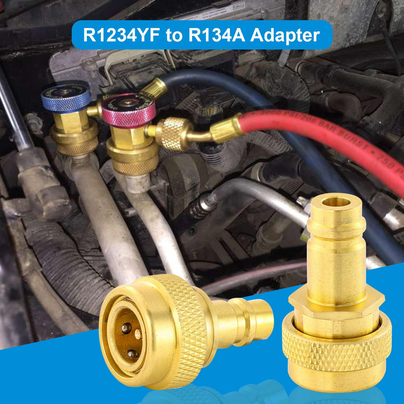 R1234YF to R134A Adapter, A/C R134a to R1234yf Conversion Adapter Kit, R1234yf Quick Couplers Kit High/Low Side Quick Coupler R1234YF AC Charging Hose Adapter Fitting Type 1