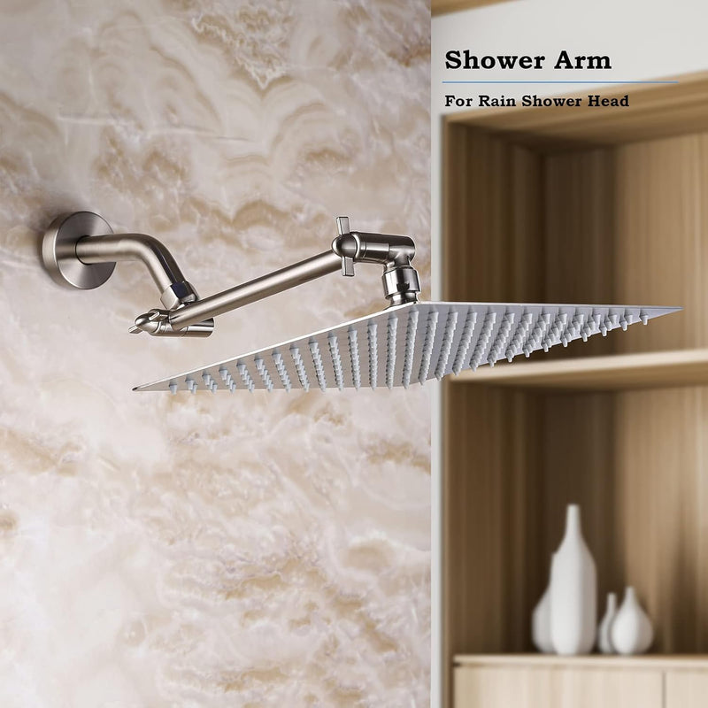 Shower Head Extension Arm - 11" Solid Brass Shower Arm Extension with Universal Connection to Showerheads - Easily Adjustable Shower Arm for Rain Showerheads (Elegant Brushed Nickel)