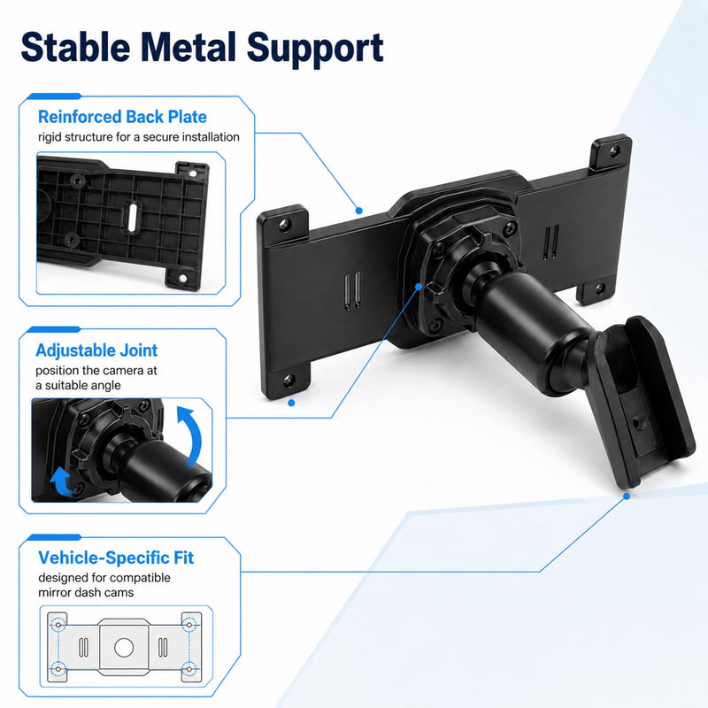 Dash Cam Mirror Mount with Back Plate Panel,for 5.5" to 12" | Rear View Mirror Mounting Kit,Rear View Mirror Camera Mount,Universal Rearview Mirror Mount,Anti Shake OEM Look Replacement