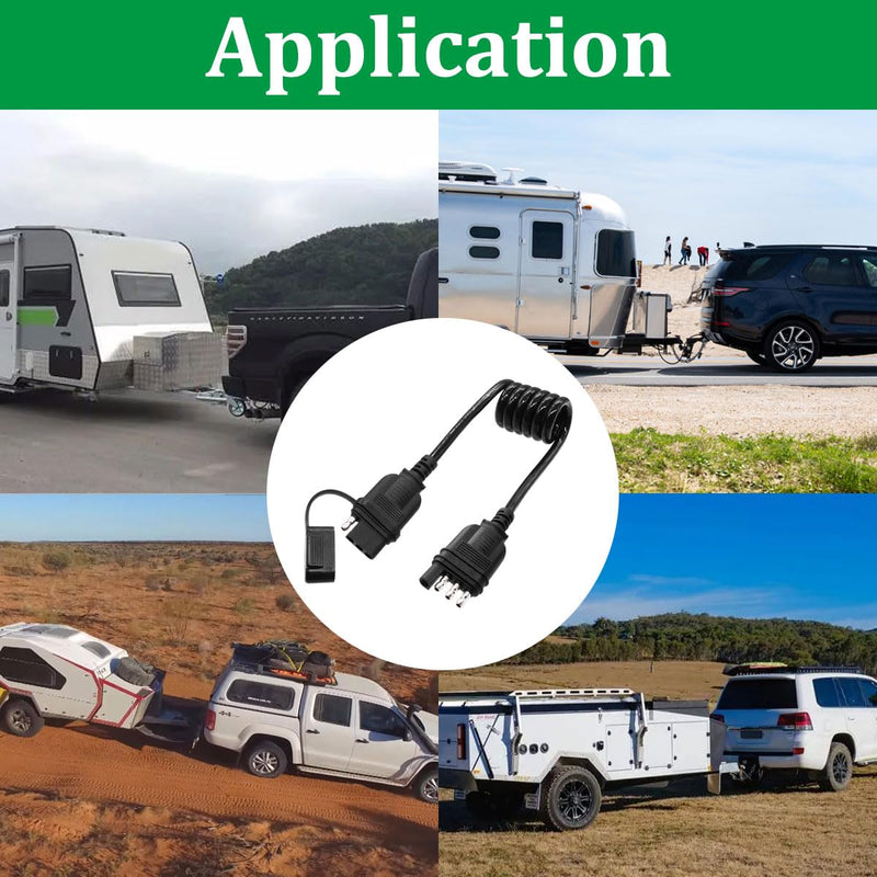 4 Way Flat Trailer Extension Coiled Cable, 4 Pin Trailer Wire Extension Harness Male and Female Stretchable Coiled with Dust Cover 36"/3 FT 18 Guage