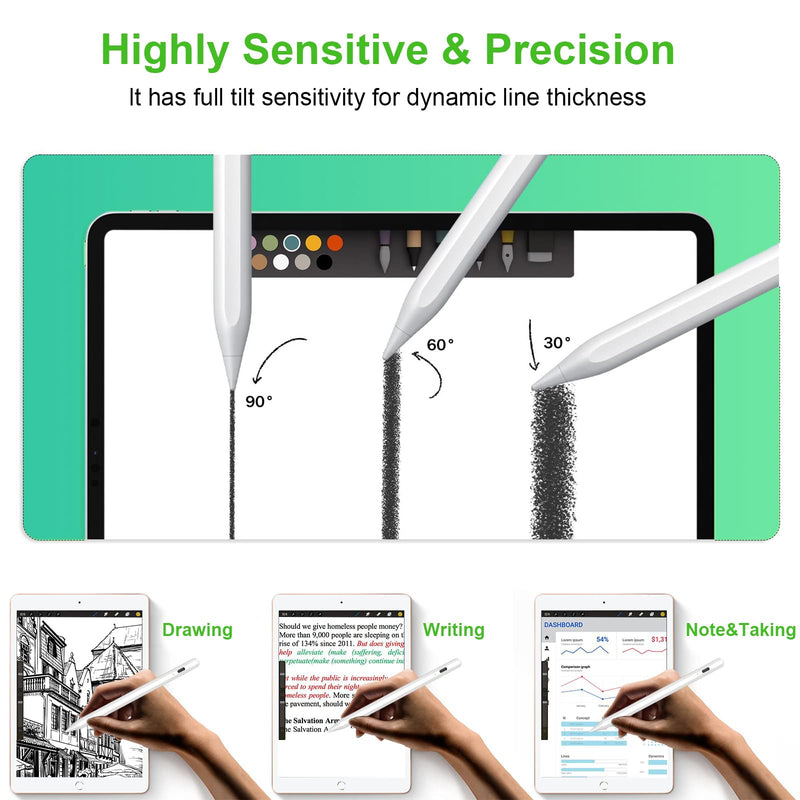 Stylus Pen for iPad 2018-2023 with Palm Rejection, Magnetic Stylus Pen, Active Pencil for iPad 10/9/8/7/6 Generation, iPad Pro 11/12.9 inch, iPad Air 5/4/3 Gen, iPad Mini 6/5 Gen (White) White