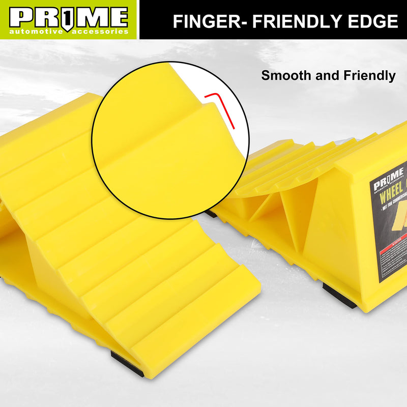 PR1ME Wheel Chocks with Non-Slip Base for RV & Trailer. 2 Pack Heavy Duty Wheel Chock with Bright Yellow. Lightweight Wheel Stoppers for Cars Camper Trucks RVs, Fit for Most Tyre Sizes wheel Chock 2 Pack