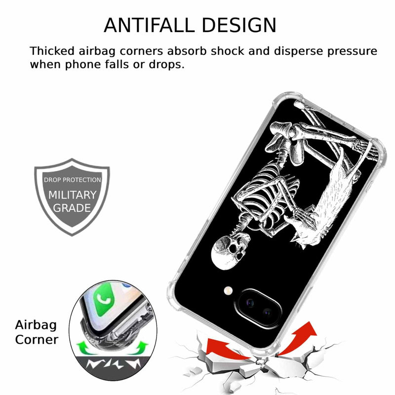Case for Google Pixel 10a with Skull Design,Cool Skeleton and Cat Pattern,Clear Slim Soft TPU Bumper Phone Cover,6.3”(Skull,P10a)