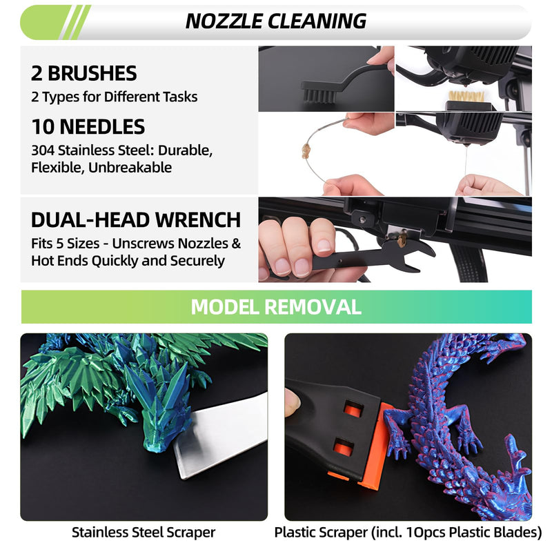 76pcs 3D Printer Tools Kit with Bag, 3D Printer Accessories includes Digital Caliper, Hygrometer, PTFE Tube Kit, Deburring Tool, Scrapers, Nozzle Cleaning, for Bambu Lab, Ender 3, FDM/SLA Printers etc Ultra 3D Maker Version