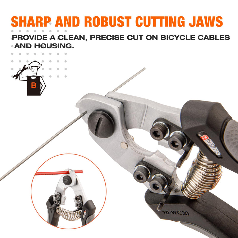 Super B Heavy Duty Cable Cutters - Precision Wire and Cable Cutting with Crimping, Housing End Forming & Quick Link Tool for Bicycles - Ergonomic Grip, Spring-Loaded Design (TB-WC31)