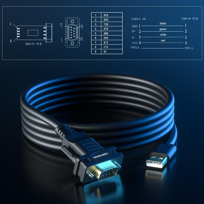 USB to RS232 DB9 Serial Cable Male Converter Adapter with FTDI Chipset for Windows 11,10, 8.1, 8, 7, Vista, XP, 2000, Linux and Mac OS X 10.6 (10ft)… 10FT USB to Serial DB9