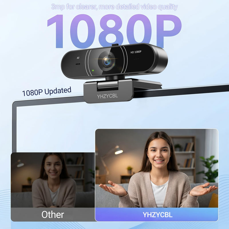 1080p Webcam for pc with Microphone, Auto Focus, with Privacy Cover | Plug & Play USB Computer Camera for Desktop Streaming Gaming Online Meeting With a tripod 360 ° Rotatable