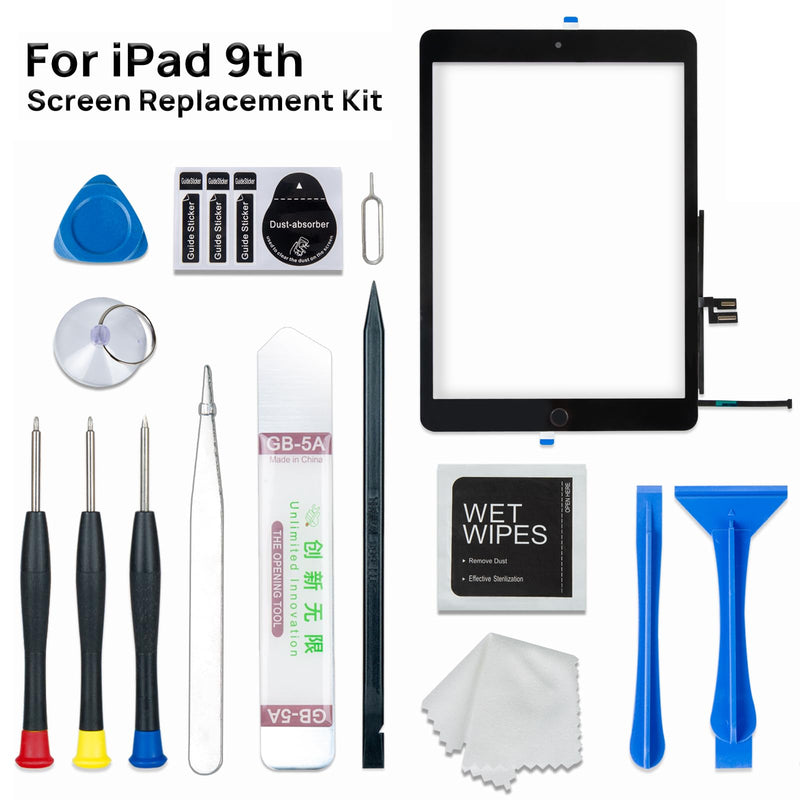 Screen Replacement Digitizer for iPad 9 9th Generation, Touch Glass Compatible with iPad 9th Gen 10.2 Inch A2602 A2603 A2604 A2605, with Home Button and Tool Set