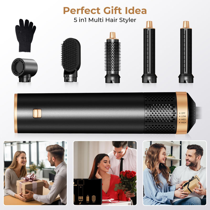 JINYAWA 5 in 1 Hair Styler, Magic Styler Without Heat Damage, Hair Dryer Brush, Negative Ion Air Styler, Detachable Hair Styling Appliances, Hot Air Brush, Hair Wrap Curler, Blow Dry Hair Brush