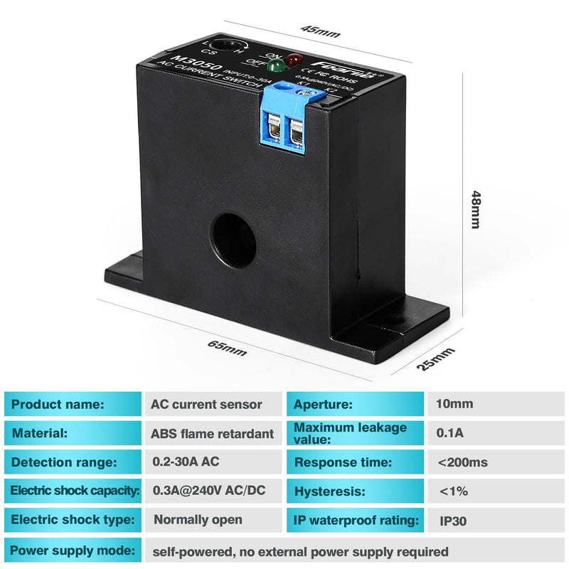 Jadeshay AC Current Sensing Switch Normally Open Current Sensing Relay 240V AC 0.2-30A Adjustable Current Sensor M3050 Model