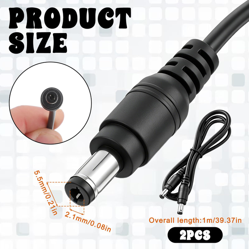 2Pcs DC Power Cable 12v DC Extension Cord 2.1mm x 5.5mm | Male to Male Power Adapter 12v Powers Extension Cable for LED Strip, Camera, DC5521 Jack Cables, Black