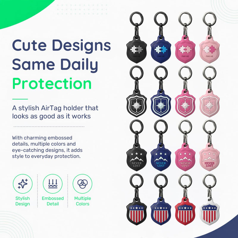 AirTag Holder Keychain, Waterproof AirTag Case with Swivel Key Ring | Compatible with Apple AirTag; stylish embossed silicone Air Tag holder keeps your AirTag secure on keys, bags and luggage Glow-in-the-Dark Green-M Mountain