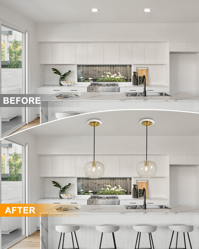 Luvkczc 2-Pack Recessed Can Light Conversion Kit for 5" and 6" Ceiling Fixtures - Pendant/Hanging Light Upgrade, Includes E26 Socket, Mounting Bracket, Round Ceiling Plate（White） White 2pcs