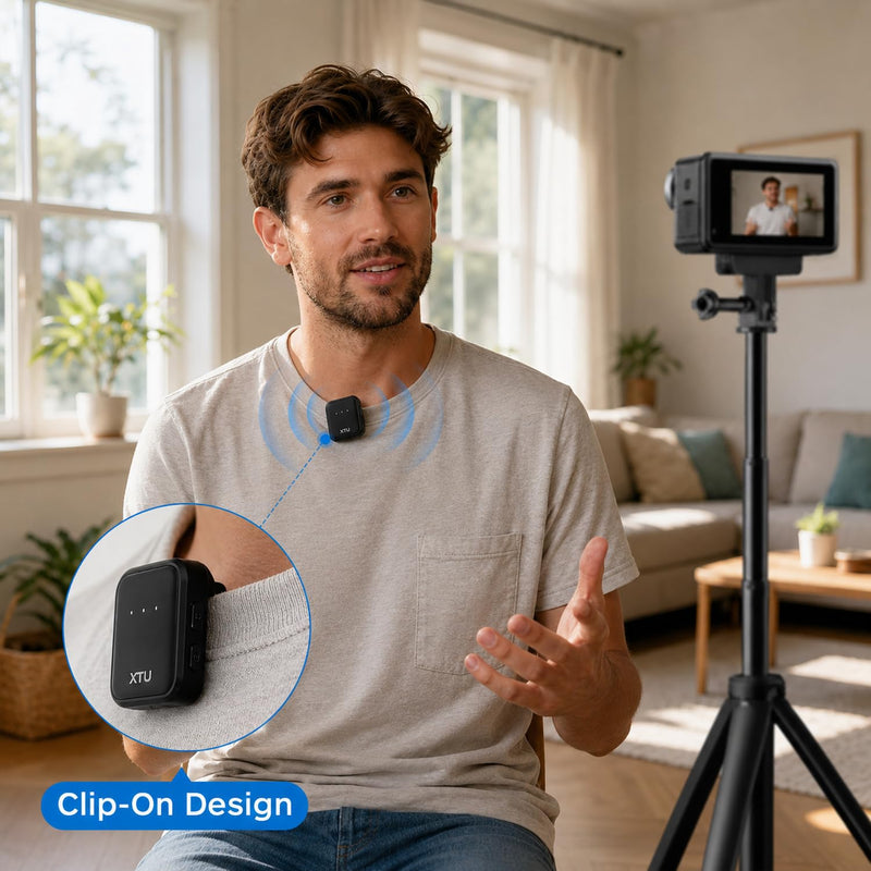 XTU Mic 1 Bluetooth Wireless Microphone, Mini Clip-On Mic Mini2Pro/S7 Pro/S7 Pro Max, 30H Battery, 15-30m Audio for Vlogging, Live Streaming & Outdoor Recording