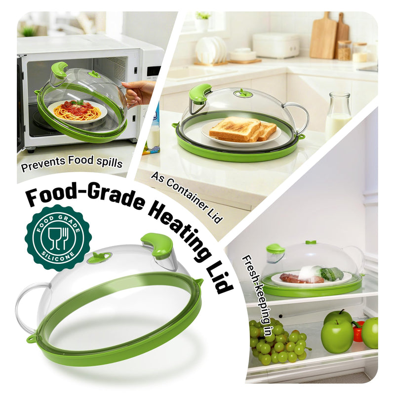 Microwave Splatter Cover with Water Steamer, Upgraded Microwave Cover for Food with Handle, Clear Plate Covers, Splatter Guard, Kitchen Essentials Gadgets, House Warming Gifts New Home, 10 Inch Green 10inch
