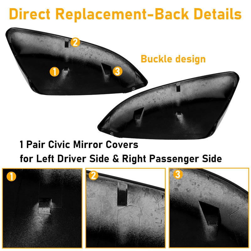Moonlinks Compatible with 2016-2021 Honda Civic Side Mirror Cover Replacement,Glossy Black LH & RH Side Door Rearview Mirror Cap Trim for 10th Gen Civic,2019-2022 Insight,(1 Pair) 10th-Pair Black