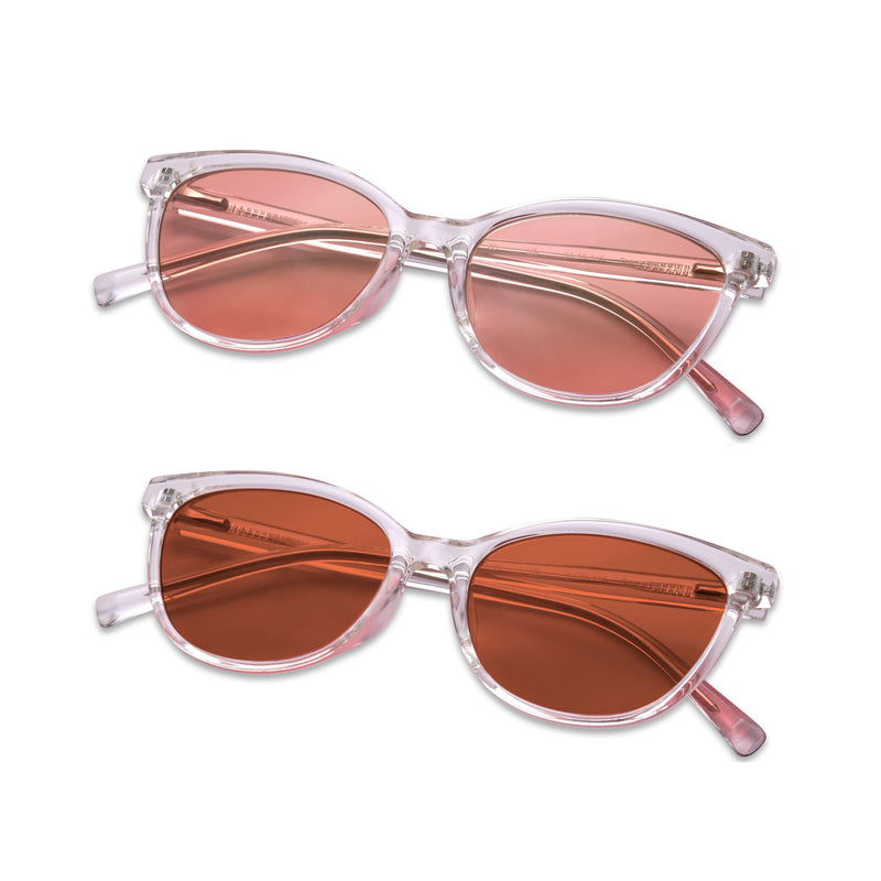BRADDELL Women's FL-41 Indoor Rose & FL-60 Outdoor Brown Tinted Migraine Light Sensitivity Glasses for Fluorescent LED Glare, Photophobia and Concussion (Pink Cat Eye)