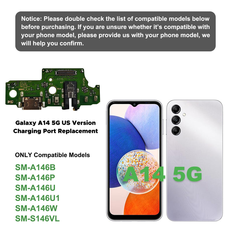 Charging Port Replacement Kit Compatible with Galaxy A14 5G US Version, Dock Board USB-C Connector Only for A14 5G SM-A146U/U1/W/P, with Instruction Manual, Toolkit