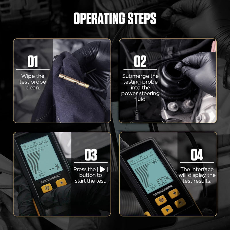 Power Steering Fluid Tester AS507 Auto Check Power Steering Oil Quality Temp. Detector Power Steering Oil Tool with High-Precision Detection Probe,Oil Temp&Transmittance Display,2.8" Backlit Screen