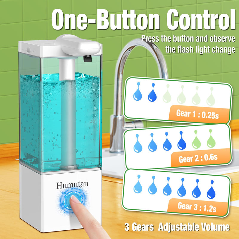 Automatic Soap Dispenser Touchless, Rechargeable Hand Soap Dispenser with 3 Adjustable Levels, Non-Slip Base, Smart Sensor, Easy for Kids & Seniors, for Kitchen Bathroom Dish Soap (16.5oz White)
