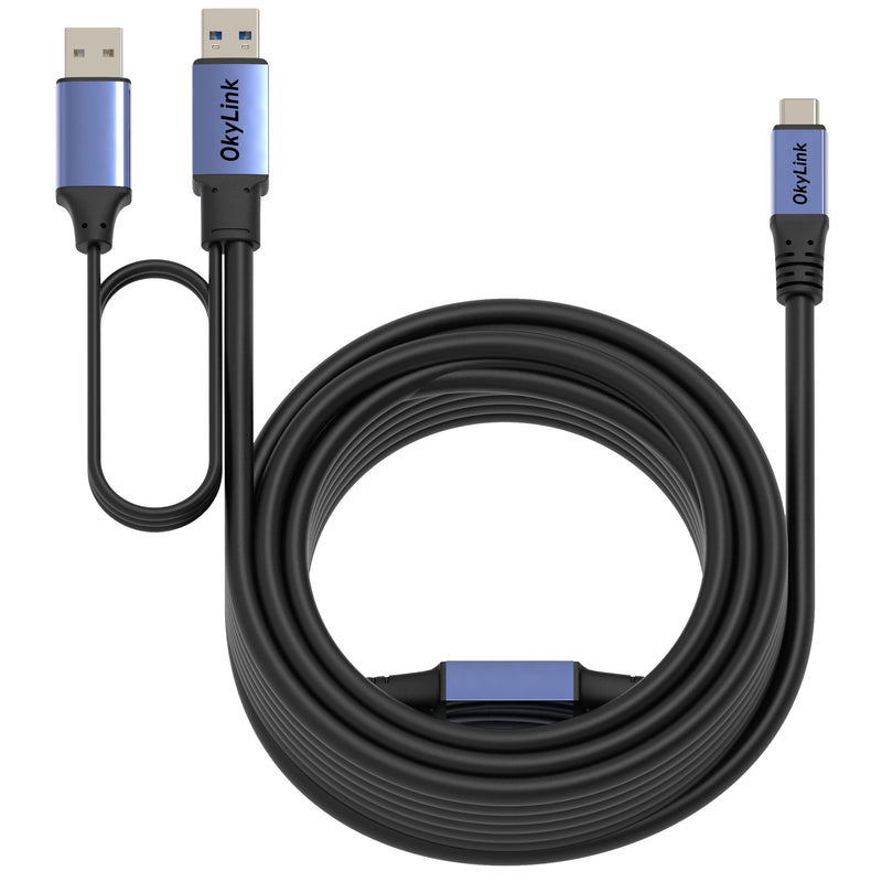 Active USB 3.0/3.2 Gen1 A to C Data Cable 50ft/15M – High-Speed 5Gbps, Signal Booster, Optional Power, Long-Distance Cable for VR, External Storage, Docking Station, Printer 50ft (15M) Black cable + Gray shell