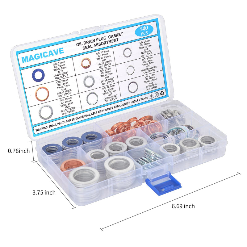 140PCS Premium Oil Drain Plug Gasket Assortment, Durable Oil Crush Washer Seals Kit, Compatible with Toyota, Honda, Subaru, VW, Audi, Mercedes Benz - Leak-Proof Protection