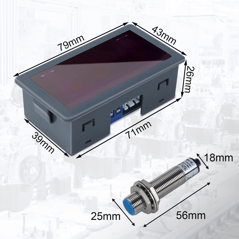 ICSTATION 4 Digital Red LED Tachometer RPM Speed Meter AC 110V-230V Digital Motor Tachometer with Hall Proximity Switch Sensor NPN for Lathe Conveyor Belt