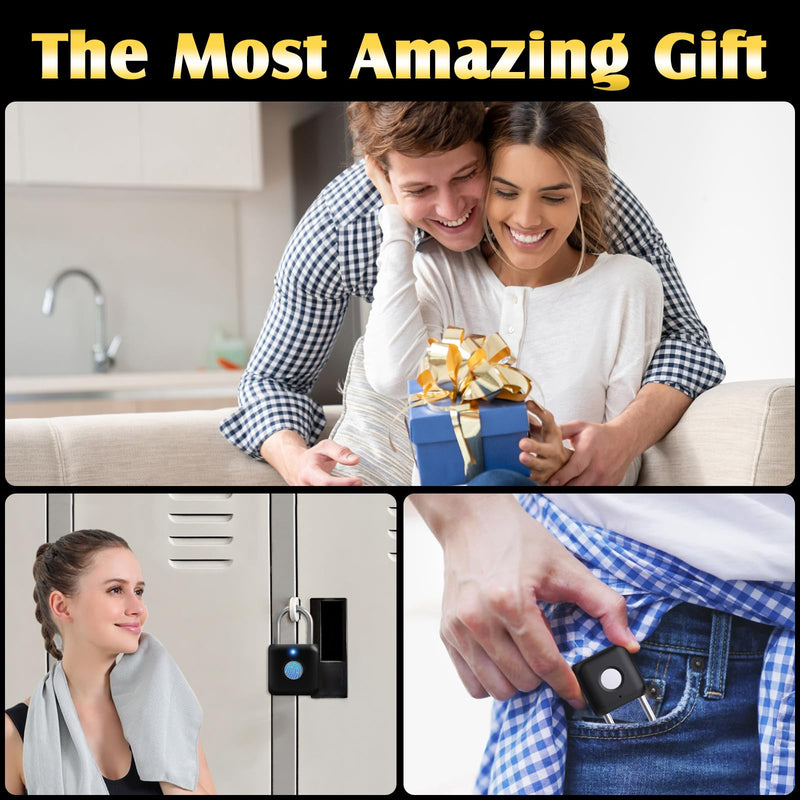 Fingerprint Padlock, Pothunder Smart Padlock, Locker Lock, Fingerprint Lock with APP Unlock, USB Rechargeable, Suitable for Gym Locker, Door(Black) Onyx Black